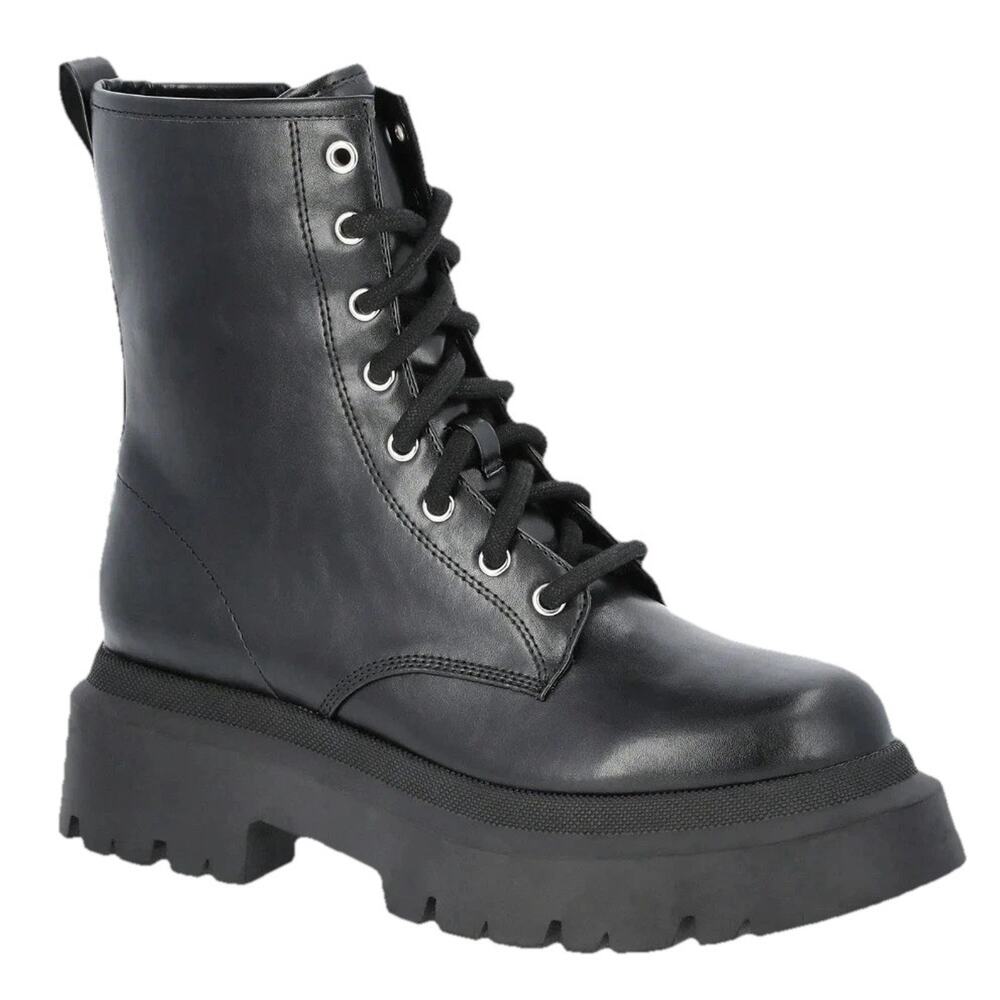 No Boundaries Womens Combat Lug Sole Boots Adjustable & Side Zip Black 11w Wide